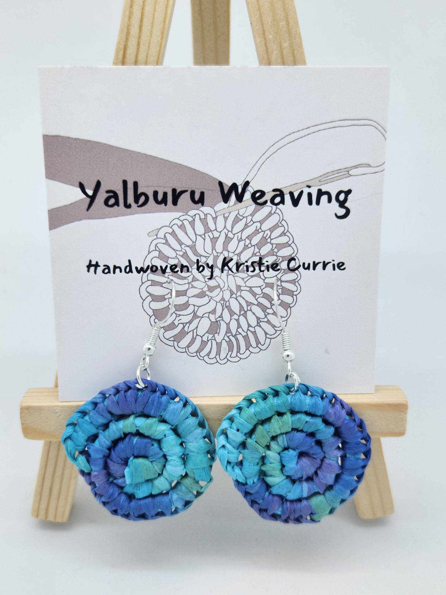 Light Blue Multicolour Woven Earrings - Mini