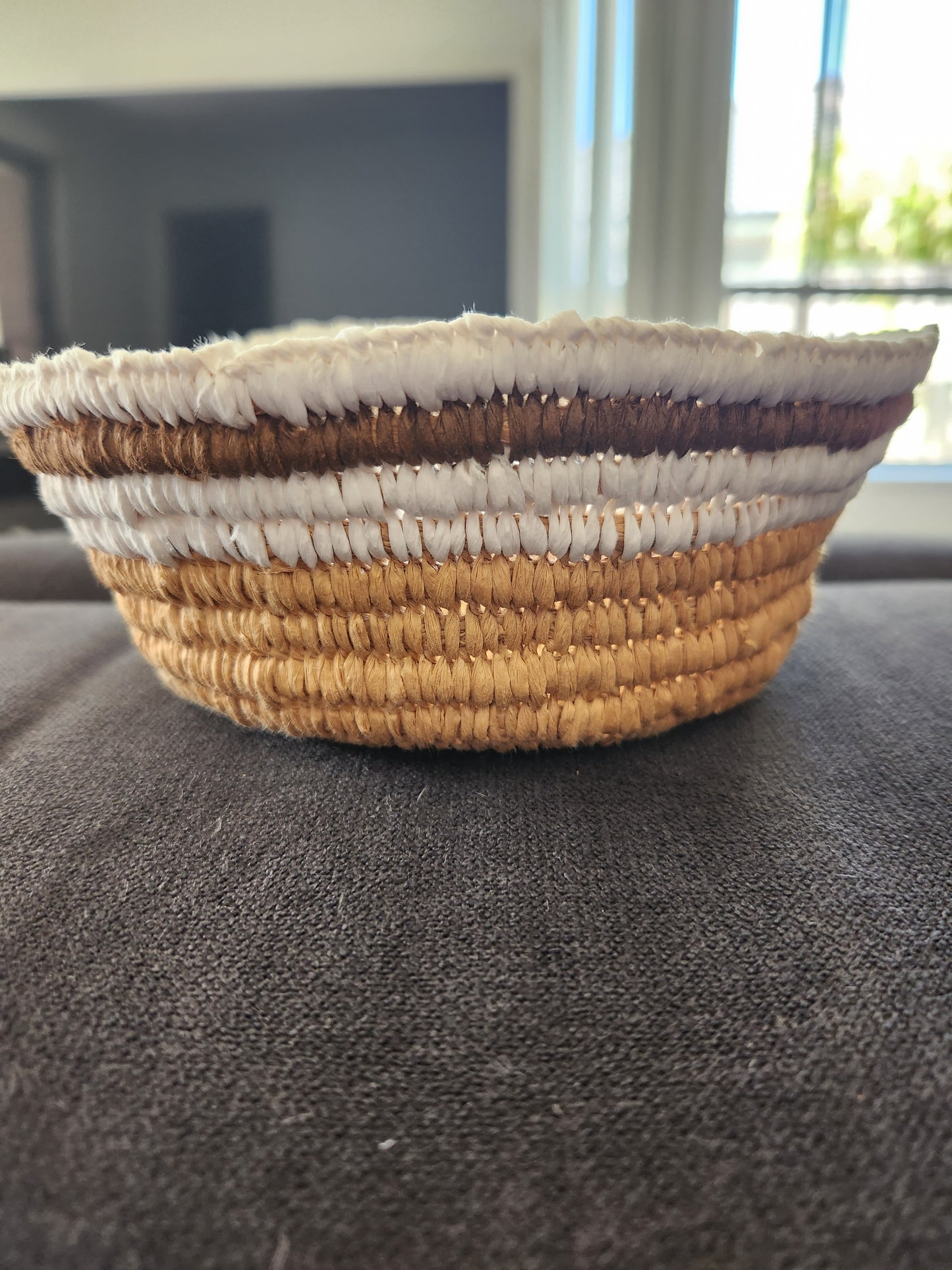White and brown handwoven basket