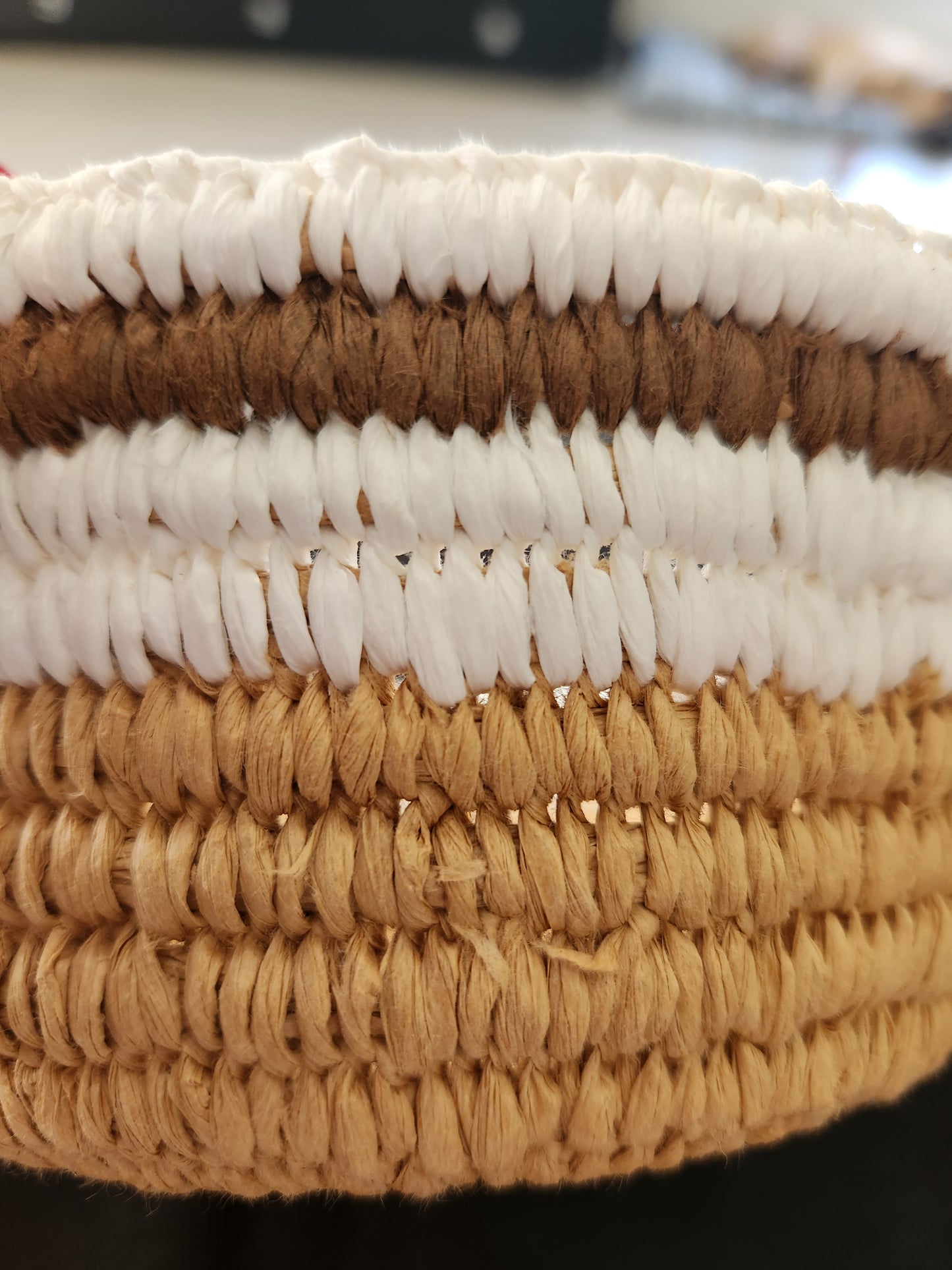 White and brown handwoven basket