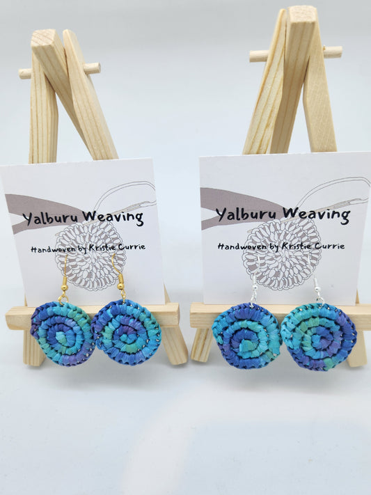 Light Blue Multicolour Woven Earrings - Mini