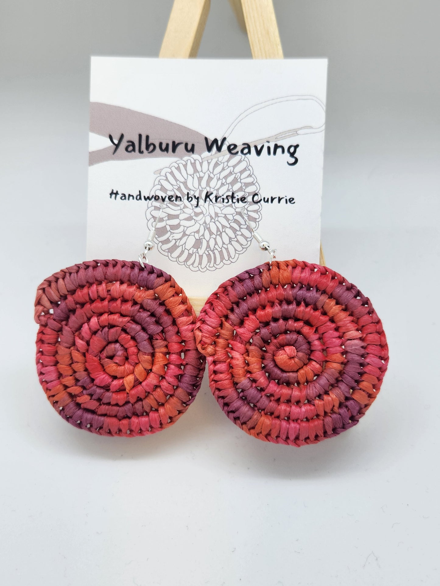 Red Multi Coloured Woven Earrings