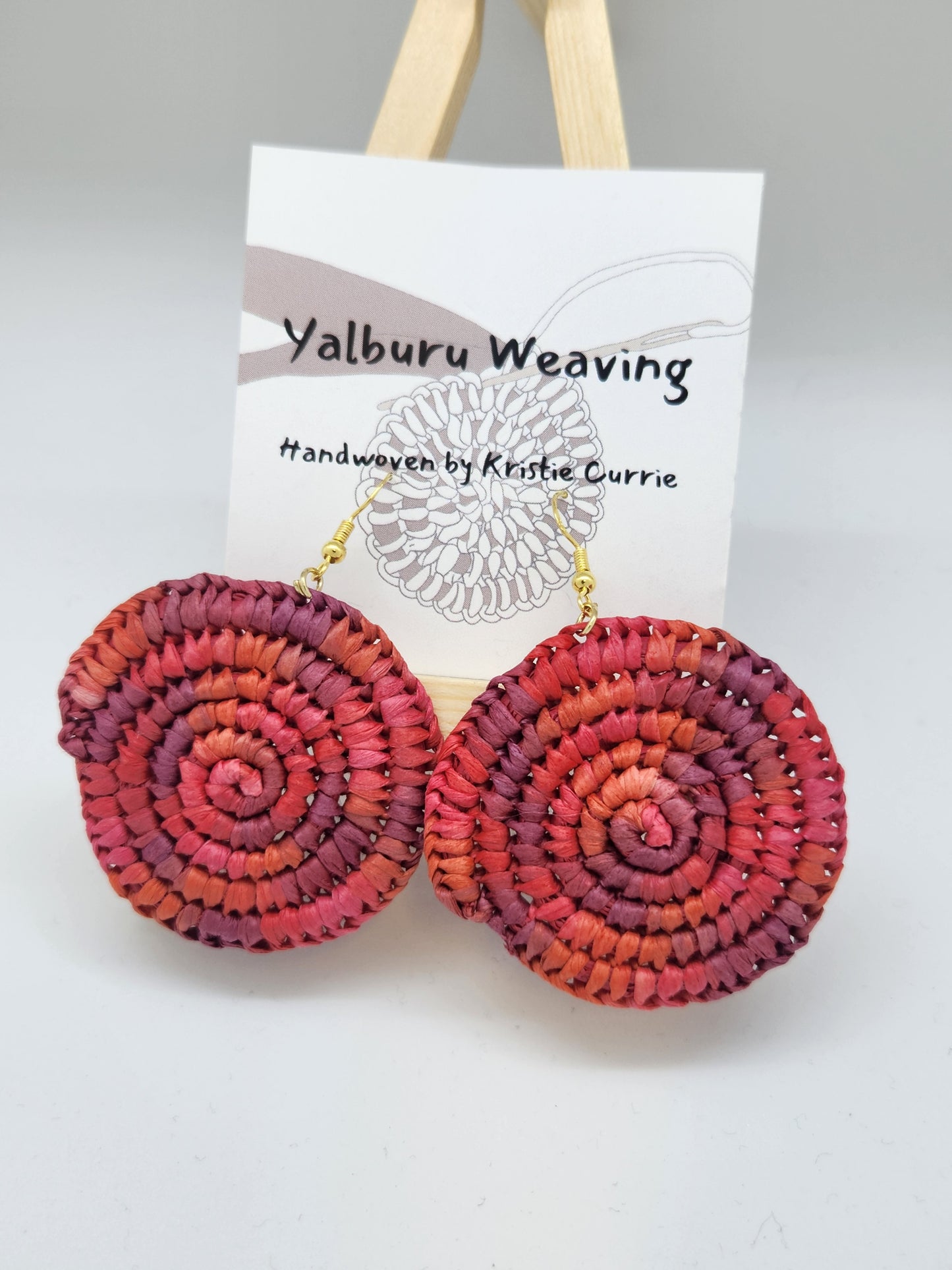 Red Multi Coloured Woven Earrings