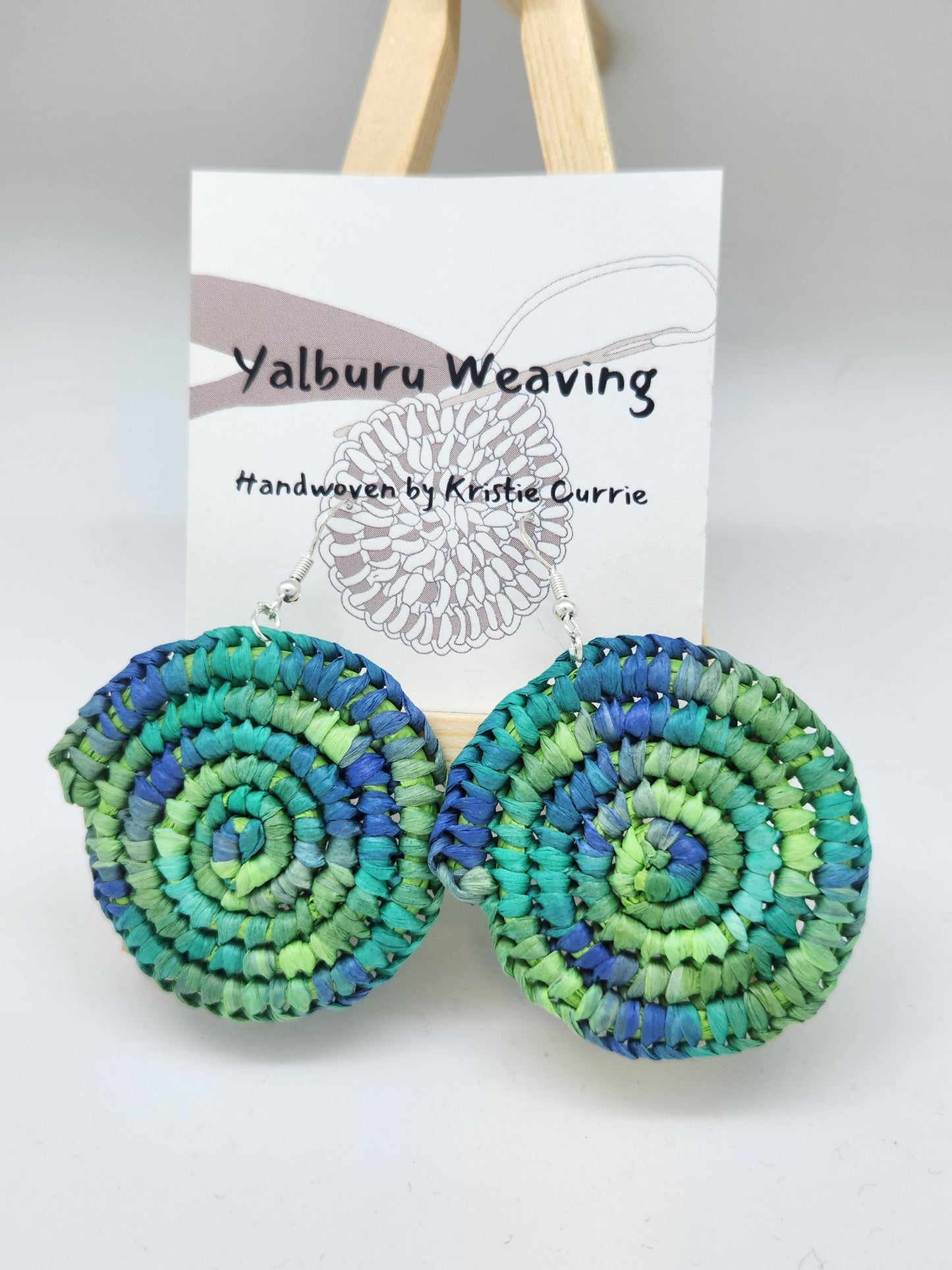 Green Multi Coloured Woven Earrings