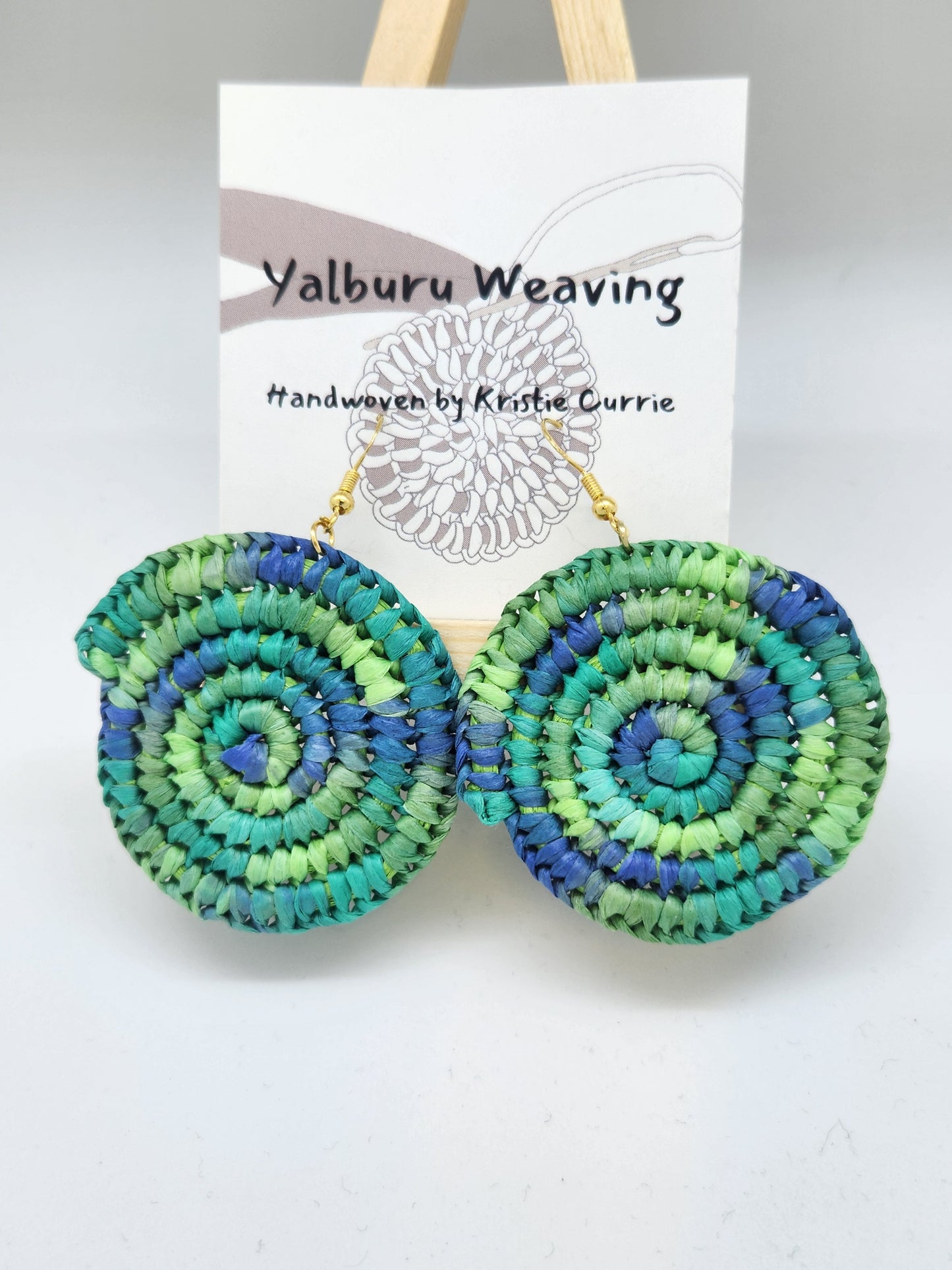 Green Multi Coloured Woven Earrings