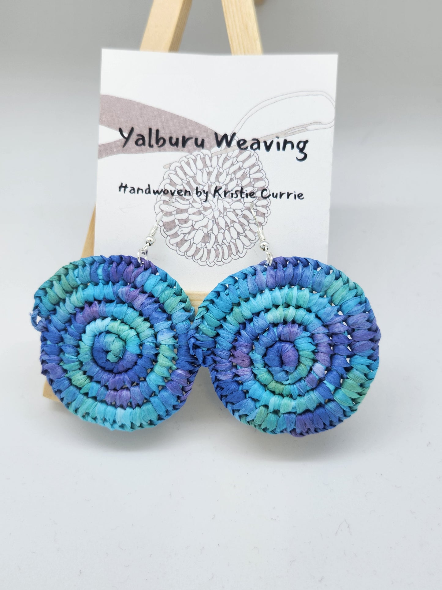 Light Blue Multi Coloured Woven Earrings