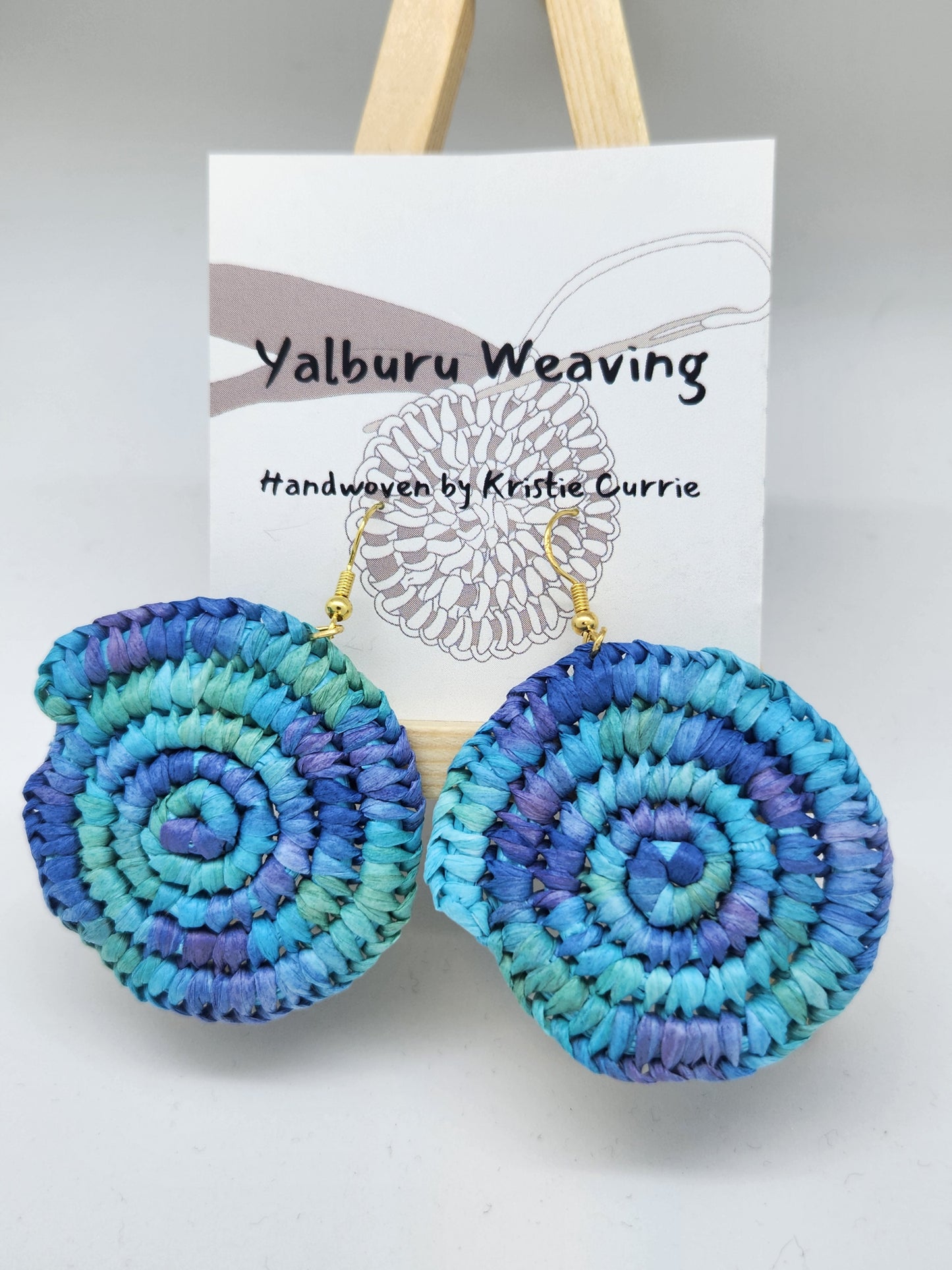 Light Blue Multi Coloured Woven Earrings