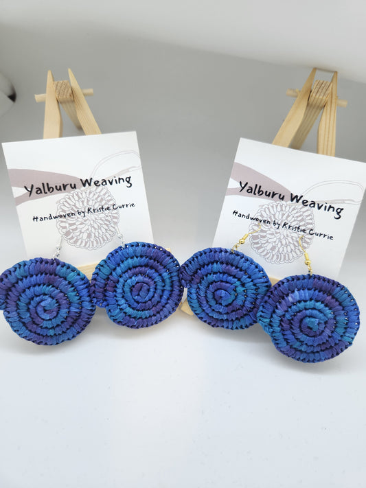 Dark Blue Multi Coloured Woven Earrings