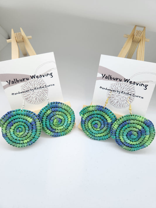 Green Multi Coloured Woven Earrings