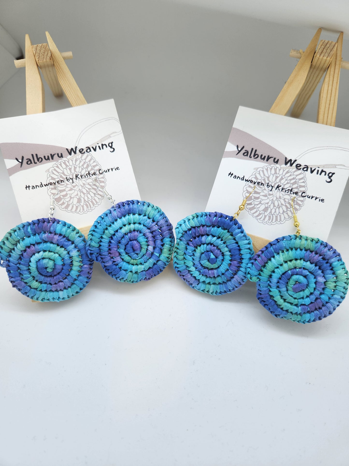 Light Blue Multi Coloured Woven Earrings