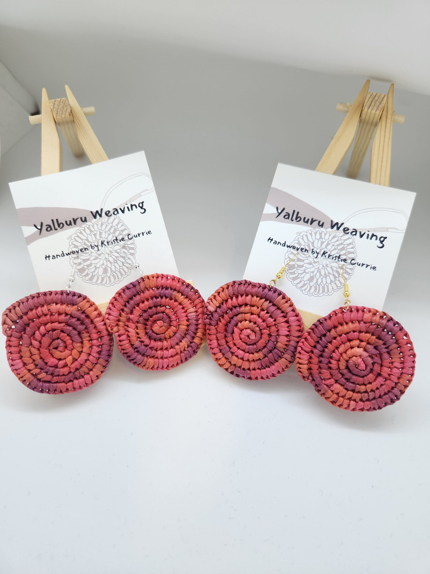 Red Multi Coloured Woven Earrings