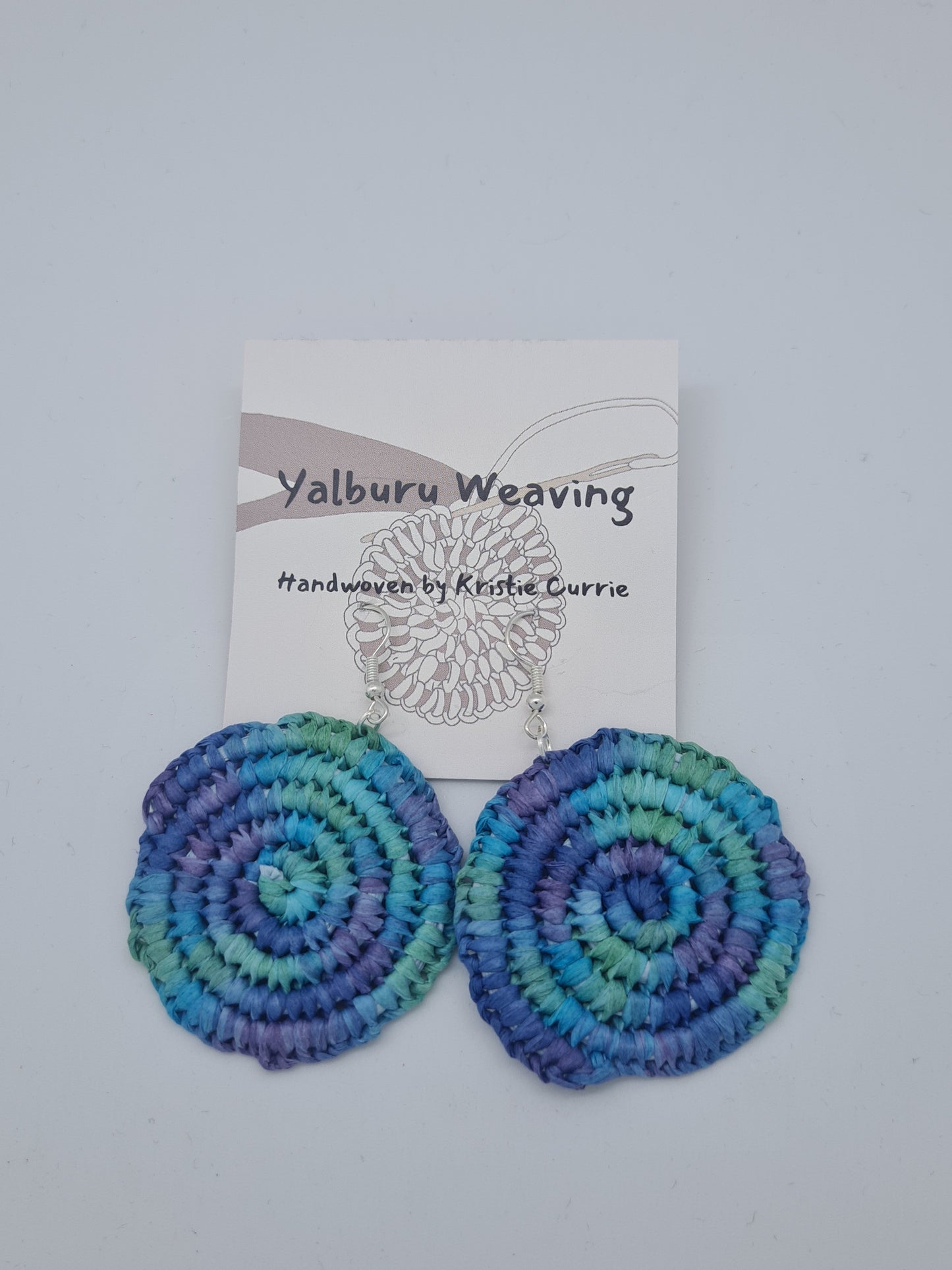 Light Blue Multi Coloured Woven Earrings